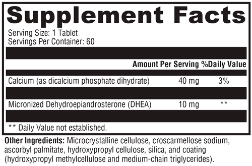DHEA Micronized 10mg 60 Tablets Supplement Facts